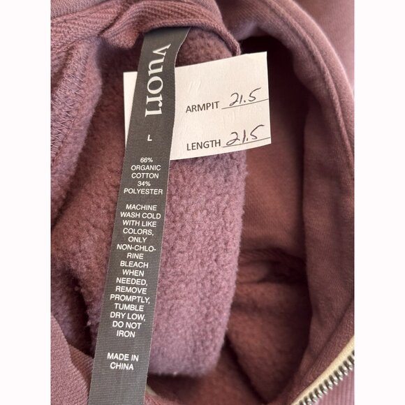 Vuori Restore Half Zip Hoodie Elderberry Womens Large Organic Cotton Sustainable - Picture 2 of 7